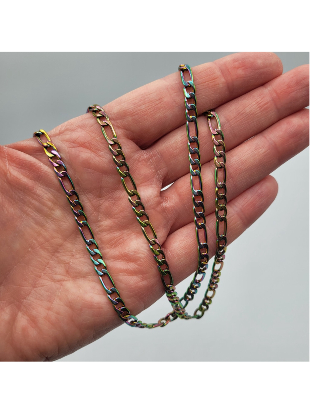 Men's 23.5" Rainbow Stainless Steel Figaro Chain Necklace – 3mm Iridescent –NWOT